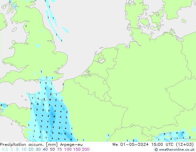 Precipitation accum. Arpege-eu mer 01.05.2024 15 UTC