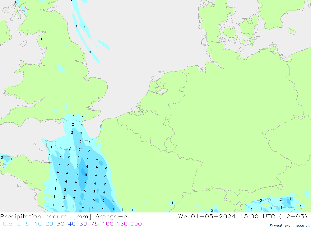 Precipitation accum. Arpege-eu mer 01.05.2024 15 UTC