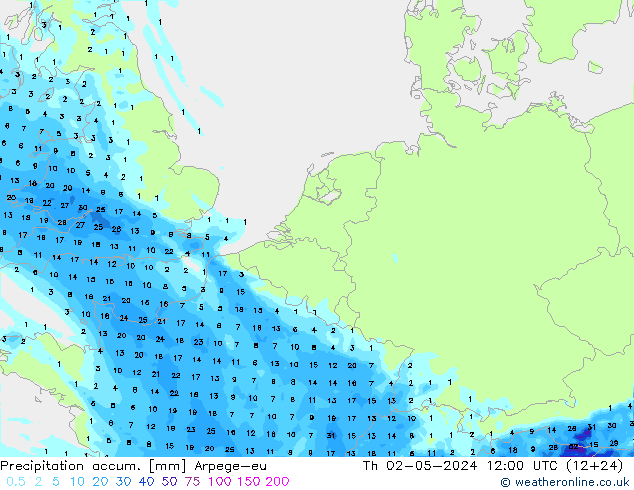 Precipitation accum. Arpege-eu czw. 02.05.2024 12 UTC