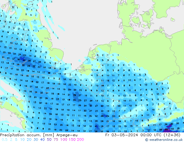 Precipitation accum. Arpege-eu Fr 03.05.2024 00 UTC