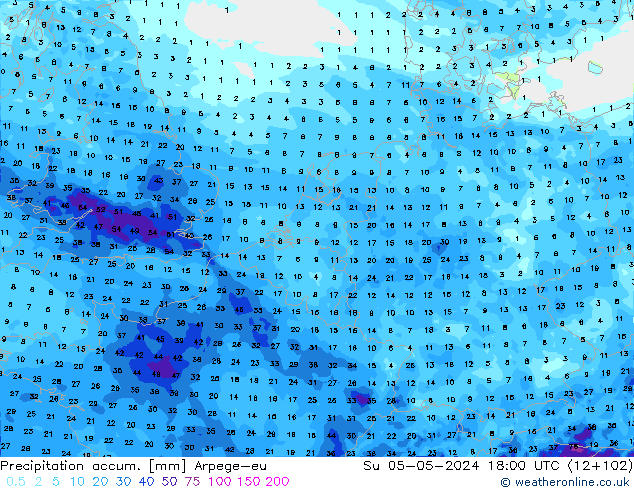 Precipitation accum. Arpege-eu Su 05.05.2024 18 UTC