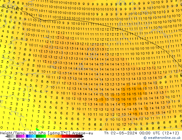 Height/Temp. 850 hPa Arpege-eu Qui 02.05.2024 00 UTC