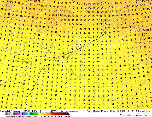 Geop./Temp. 850 hPa Arpege-eu sáb 04.05.2024 00 UTC