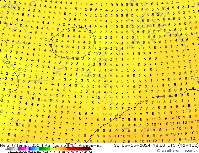 Height/Temp. 850 hPa Arpege-eu Su 05.05.2024 18 UTC