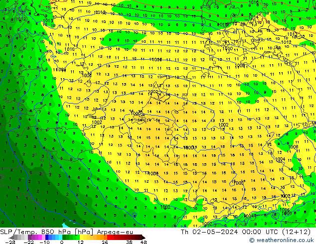 850 hPa Yer Bas./Sıc Arpege-eu Per 02.05.2024 00 UTC