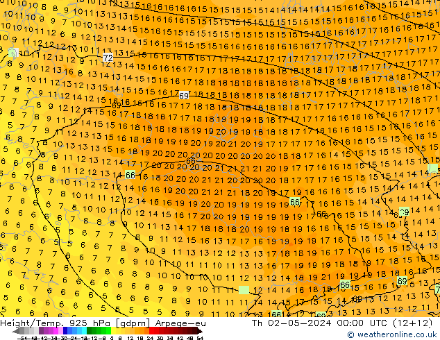 Yükseklik/Sıc. 925 hPa Arpege-eu Per 02.05.2024 00 UTC