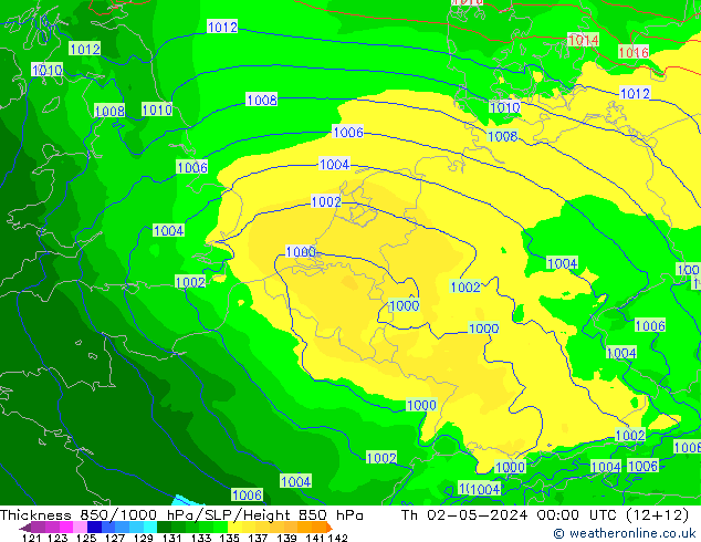 Thck 850-1000 hPa Arpege-eu Th 02.05.2024 00 UTC