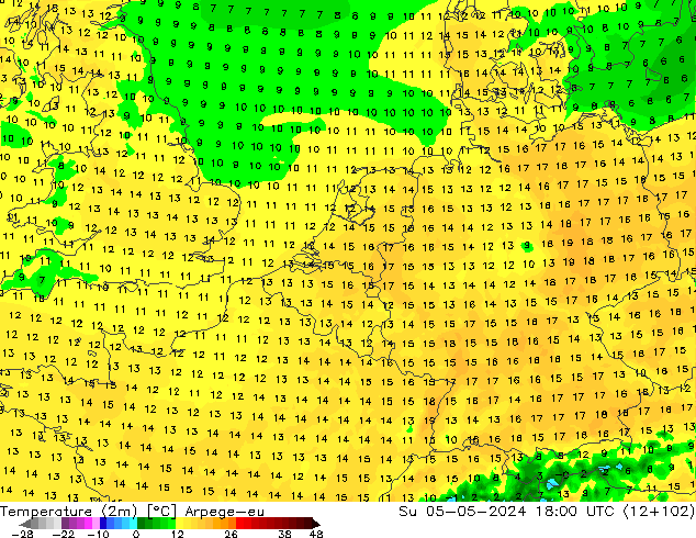 Temperatura (2m) Arpege-eu Dom 05.05.2024 18 UTC