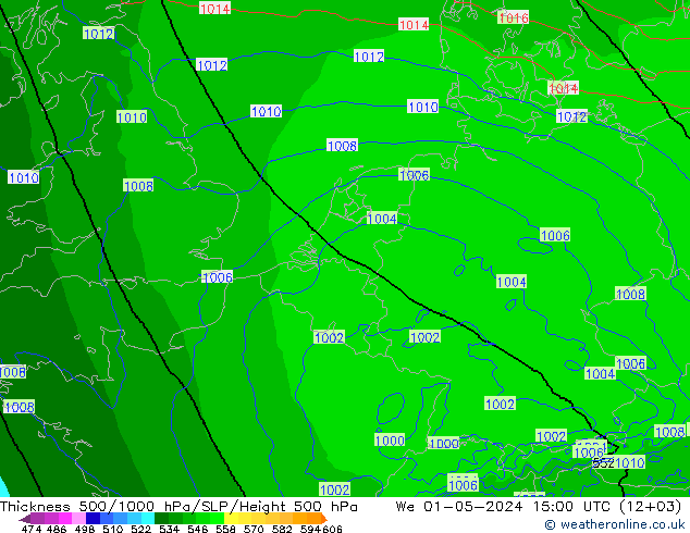 Thck 500-1000hPa Arpege-eu mer 01.05.2024 15 UTC