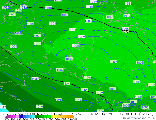 Thck 500-1000hPa Arpege-eu czw. 02.05.2024 12 UTC