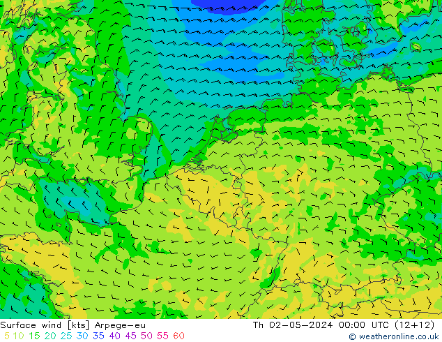 Rüzgar 10 m Arpege-eu Per 02.05.2024 00 UTC