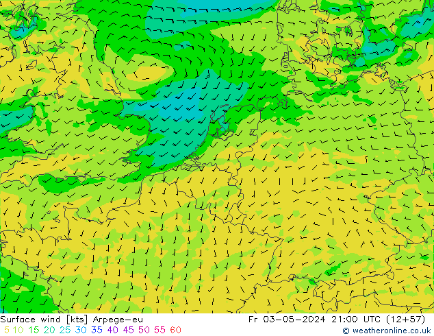 Surface wind Arpege-eu Fr 03.05.2024 21 UTC