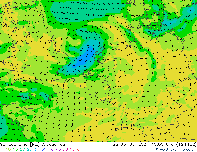 Bodenwind Arpege-eu So 05.05.2024 18 UTC