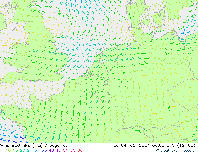 Rüzgar 850 hPa Arpege-eu Cts 04.05.2024 06 UTC