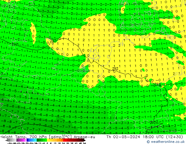 Hoogte/Temp. 700 hPa Arpege-eu do 02.05.2024 18 UTC