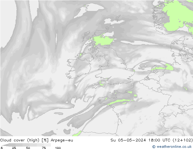 Nuages (élevé) Arpege-eu dim 05.05.2024 18 UTC