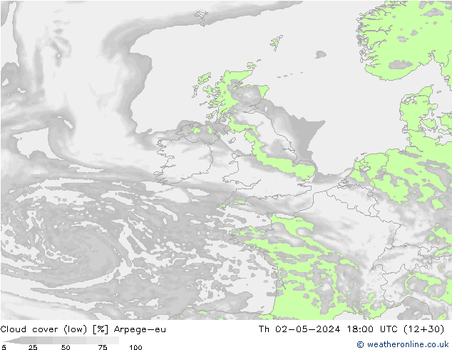 Bewolking (Laag) Arpege-eu do 02.05.2024 18 UTC