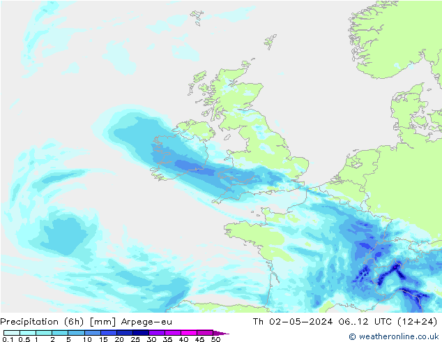 Precipitation (6h) Arpege-eu Th 02.05.2024 12 UTC