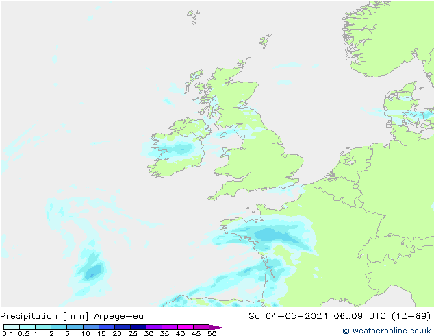 Precipitazione Arpege-eu sab 04.05.2024 09 UTC