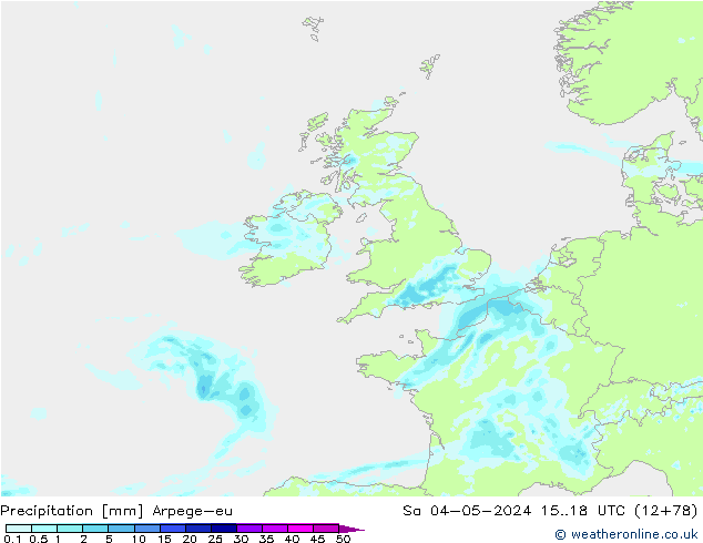 осадки Arpege-eu сб 04.05.2024 18 UTC