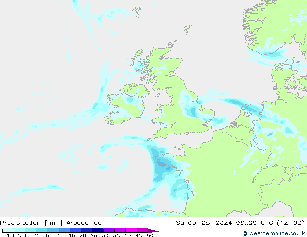 Precipitation Arpege-eu Su 05.05.2024 09 UTC