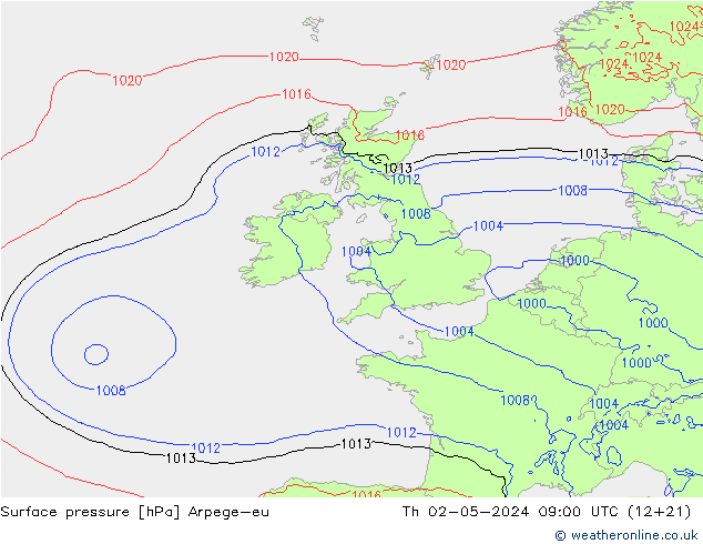 Surface pressure Arpege-eu Th 02.05.2024 09 UTC