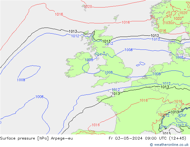 Surface pressure Arpege-eu Fr 03.05.2024 09 UTC