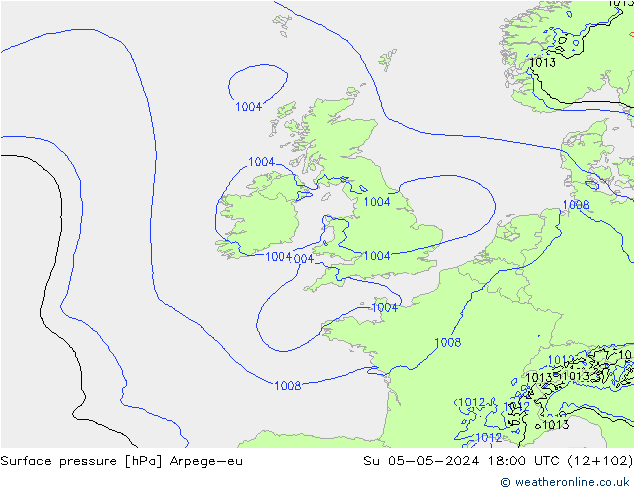 Surface pressure Arpege-eu Su 05.05.2024 18 UTC