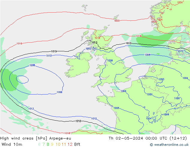 High wind areas Arpege-eu Th 02.05.2024 00 UTC