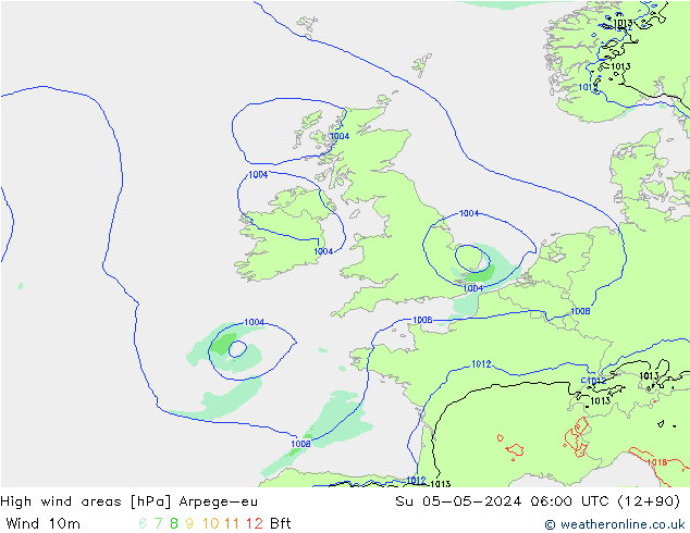 High wind areas Arpege-eu Вс 05.05.2024 06 UTC