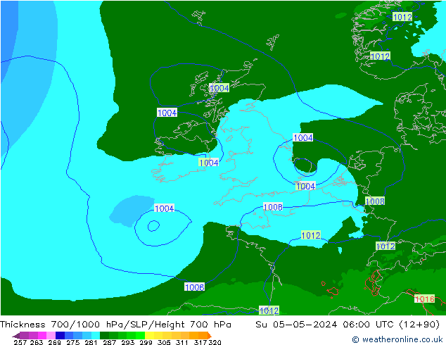 Thck 700-1000 hPa Arpege-eu dom 05.05.2024 06 UTC