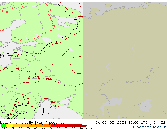 Max. wind velocity Arpege-eu Su 05.05.2024 18 UTC