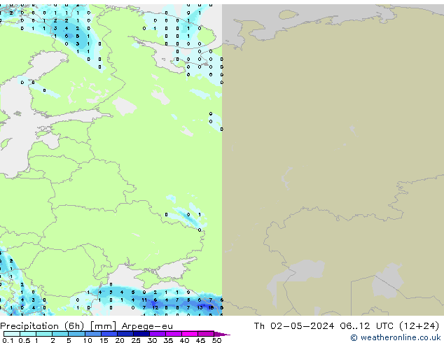 Precipitation (6h) Arpege-eu Th 02.05.2024 12 UTC