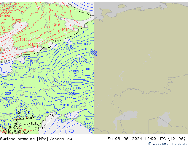 Pressione al suolo Arpege-eu dom 05.05.2024 12 UTC