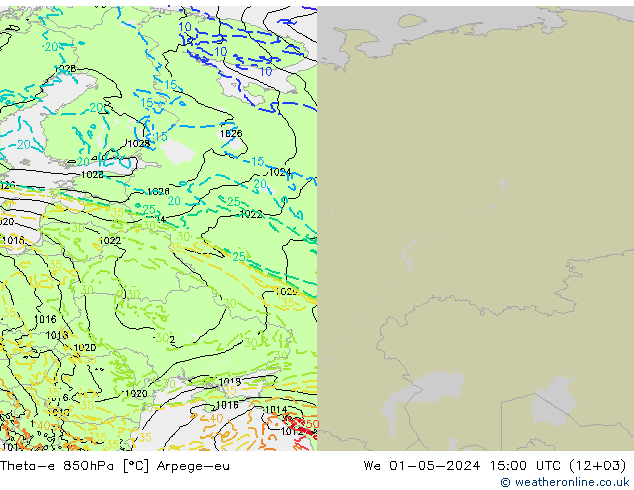 Theta-e 850hPa Arpege-eu Çar 01.05.2024 15 UTC
