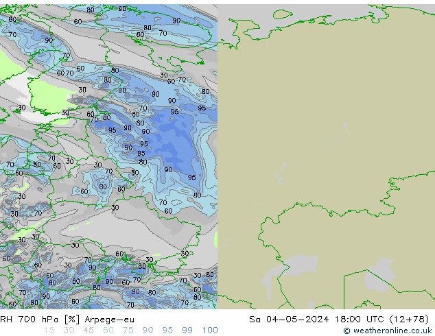 RH 700 hPa Arpege-eu Sa 04.05.2024 18 UTC