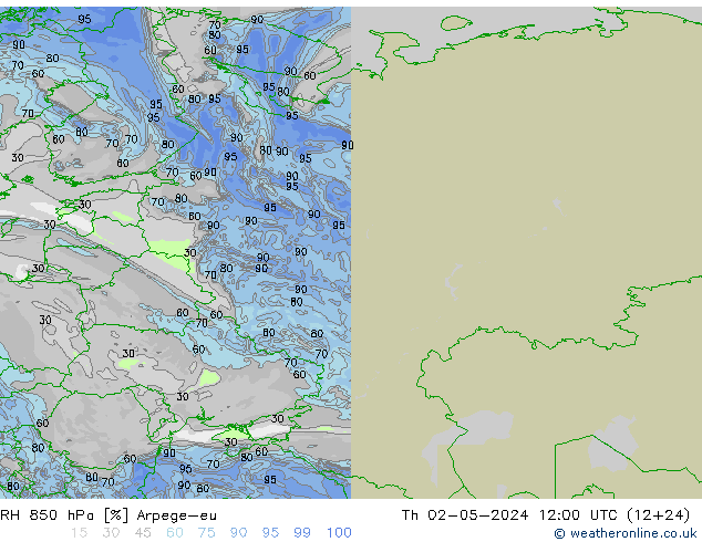 RH 850 hPa Arpege-eu Do 02.05.2024 12 UTC