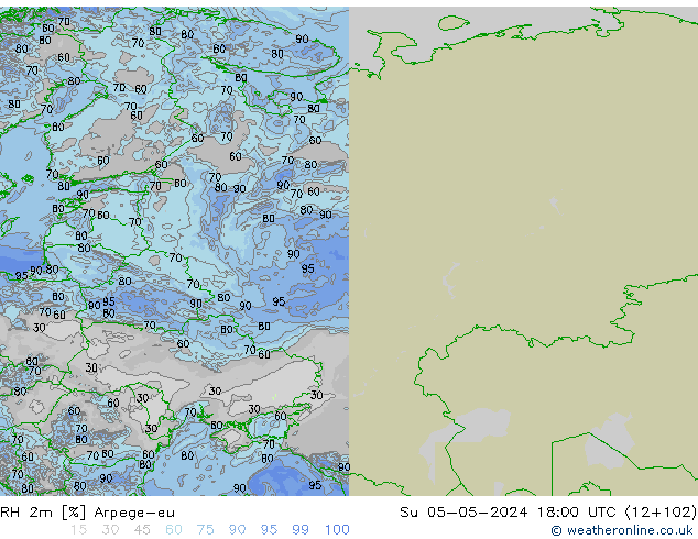 RH 2m Arpege-eu Dom 05.05.2024 18 UTC