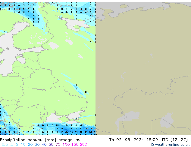 Precipitation accum. Arpege-eu Th 02.05.2024 15 UTC