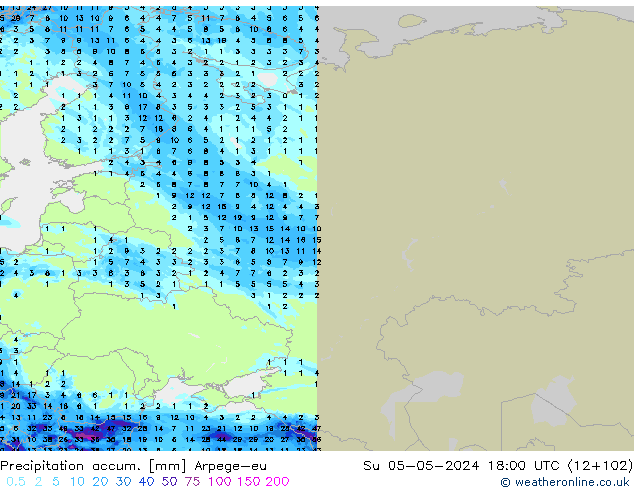 Precipitation accum. Arpege-eu Su 05.05.2024 18 UTC