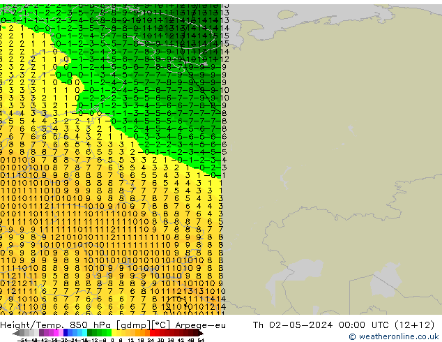 Height/Temp. 850 hPa Arpege-eu czw. 02.05.2024 00 UTC