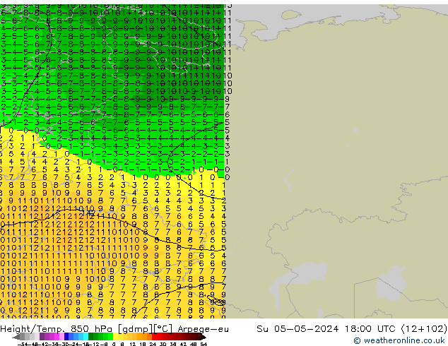 Height/Temp. 850 hPa Arpege-eu nie. 05.05.2024 18 UTC