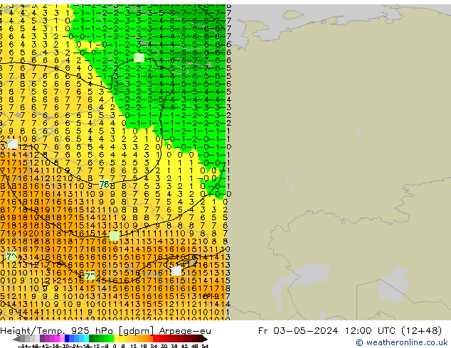 Height/Temp. 925 hPa Arpege-eu  03.05.2024 12 UTC