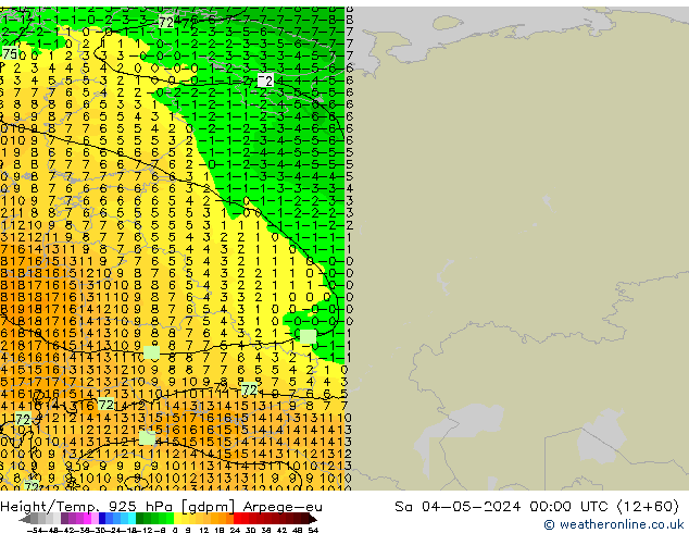 Height/Temp. 925 hPa Arpege-eu Sa 04.05.2024 00 UTC