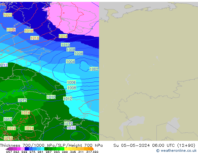 Thck 700-1000 hPa Arpege-eu dom 05.05.2024 06 UTC