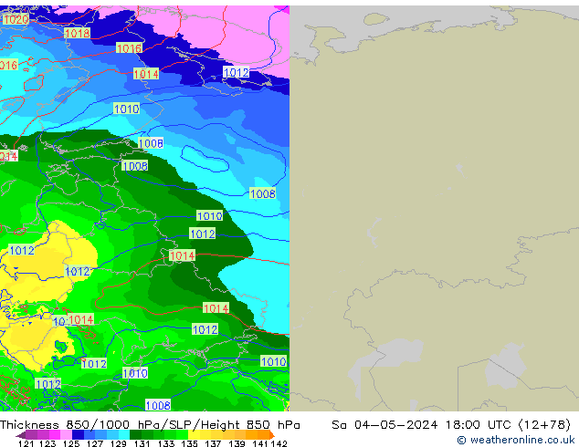 Dikte 850-1000 hPa Arpege-eu za 04.05.2024 18 UTC