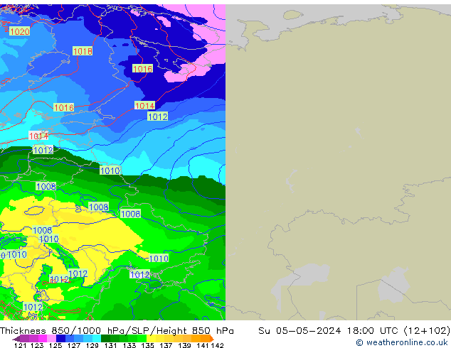 Thck 850-1000 hPa Arpege-eu Su 05.05.2024 18 UTC