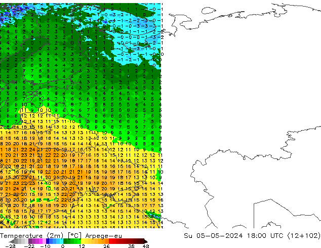 карта температуры Arpege-eu Вс 05.05.2024 18 UTC