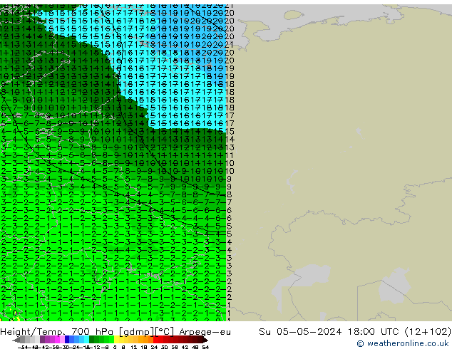 Height/Temp. 700 hPa Arpege-eu Ne 05.05.2024 18 UTC