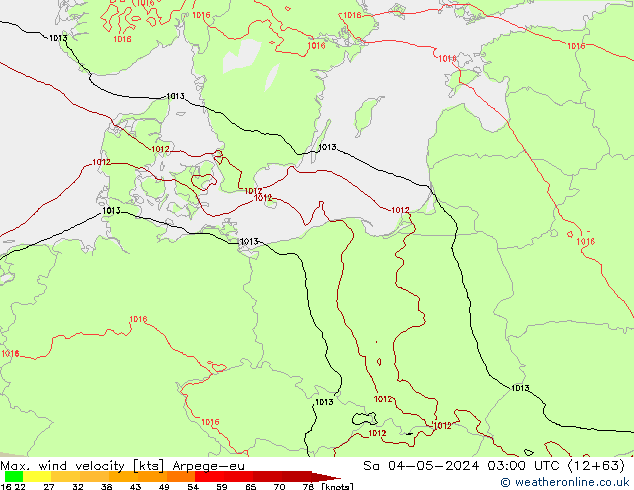 Max. wind velocity Arpege-eu Sáb 04.05.2024 03 UTC